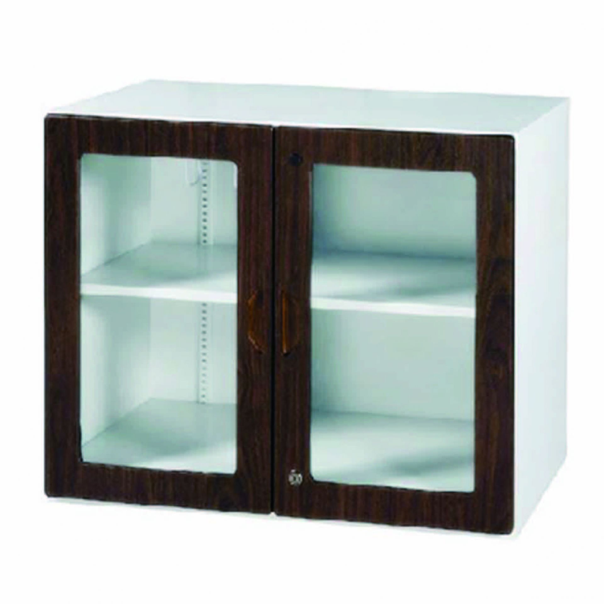 鋼木玻璃二層式開門櫃